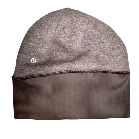 lululemon athletica Accessories - Lululemon Gray Blue Stripe Reversible Pony Tail Beanie Run With Me Hat